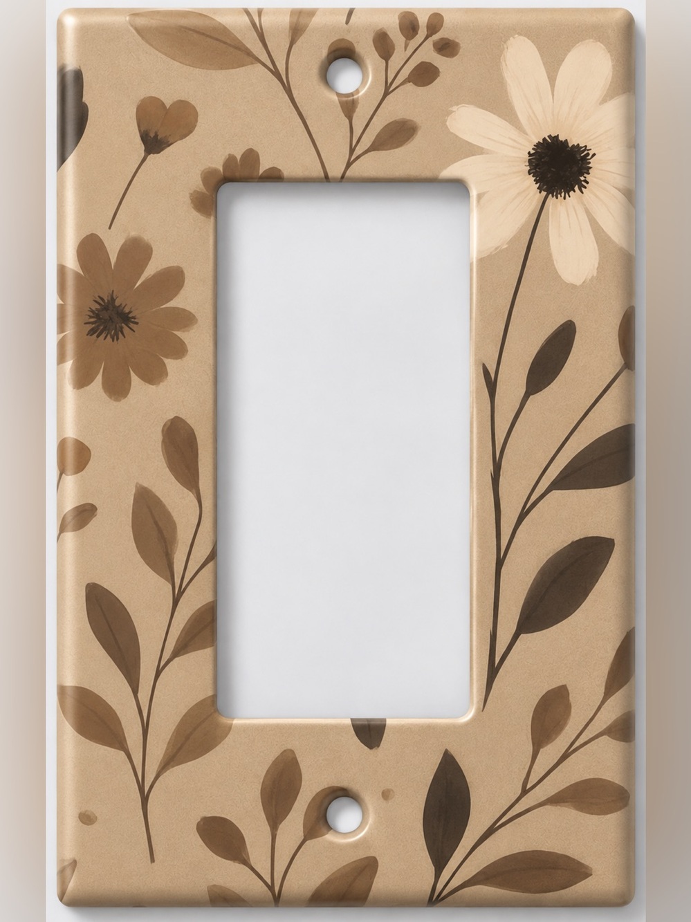 Handmade Neutral Brown Floral Botanical Rocker Light Switch Cover